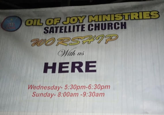 This is a Banner that is displayed at the entrance of the Okrika Satelite Church.